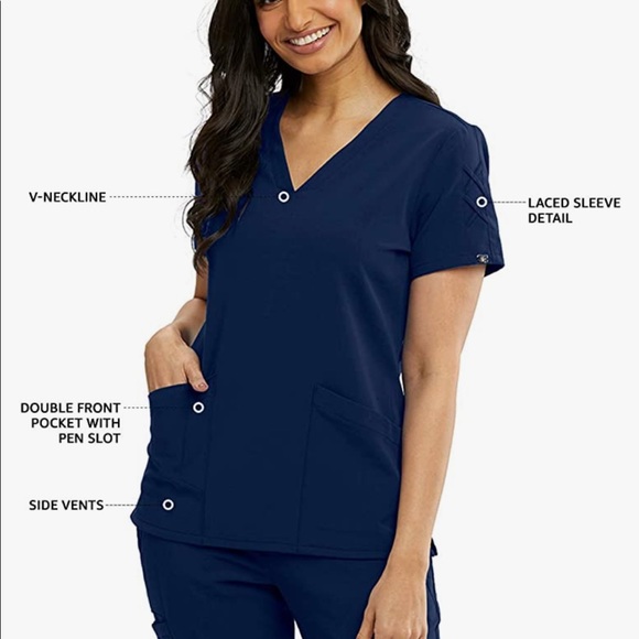 Grey’s Anatomy Signature navy Scrub top & bottom L - Picture 2 of 5